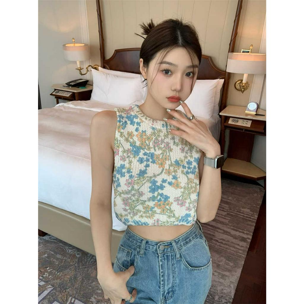 Áo Thun Dệt Kim Mỏng Sát Nách Cổ Tròn Hở Lưng Thời Trang Cho Nữ
