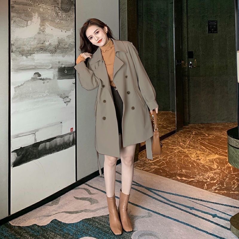 Áo măng tô nữ dáng ngắn 2 lớp kèm đai hàng quảng châu cao cấp - Áo khoác mangto nữ dáng ngắn kaki đẹp sang chảnh | BigBuy360 - bigbuy360.vn