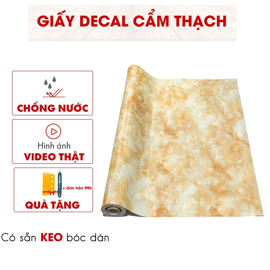 Giấy decal giả vân đá cam 3D chịu nhiệt chống nước chống dầu mỡ dễ dàng lau chùi