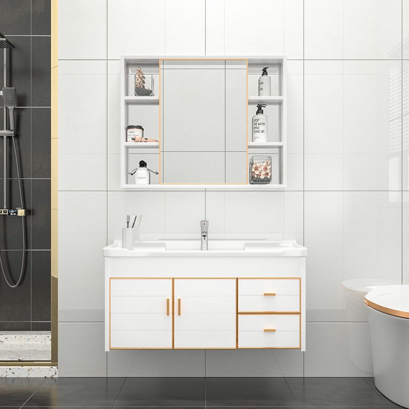 Không gian đơn giản và sang trọng nhẹ nhàng tủ phòng tắm hợp kim nhôm bồn rửa mặt nhà chung cư nhỏ kết chậu | BigBuy360 - bigbuy360.vn