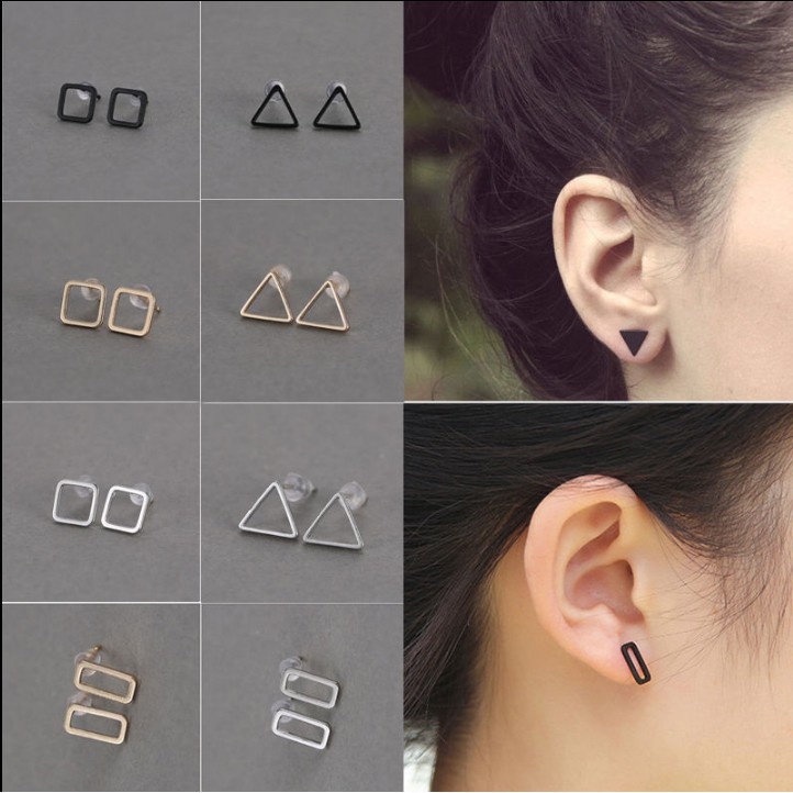 Bông tai/khuyên tai hình chữ nhật rỗng (BT117)