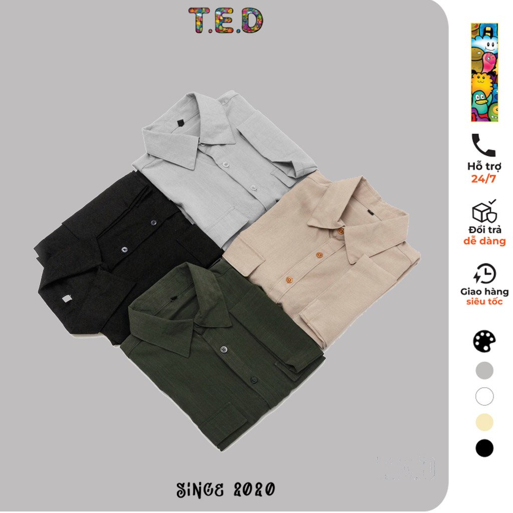 Áo Đũi Nam Sơ Mi Cổ Bẻ TED Fashion Dáng Cộc Tay Linen Basic Túi Hộp Trẻ Trung TED41