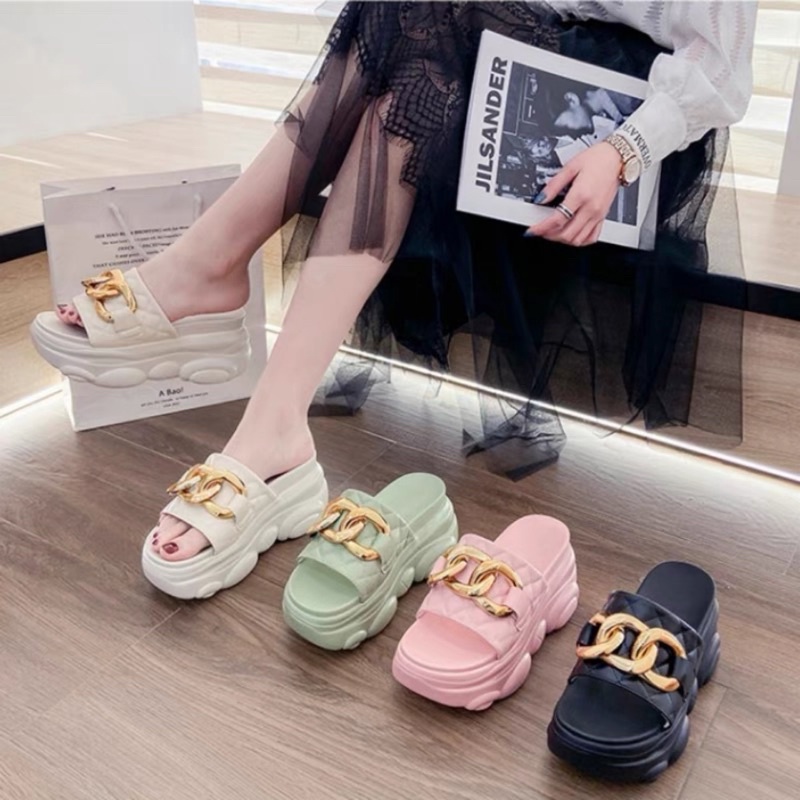 Dép bánh mì quai ngang dây xích cao 8cm