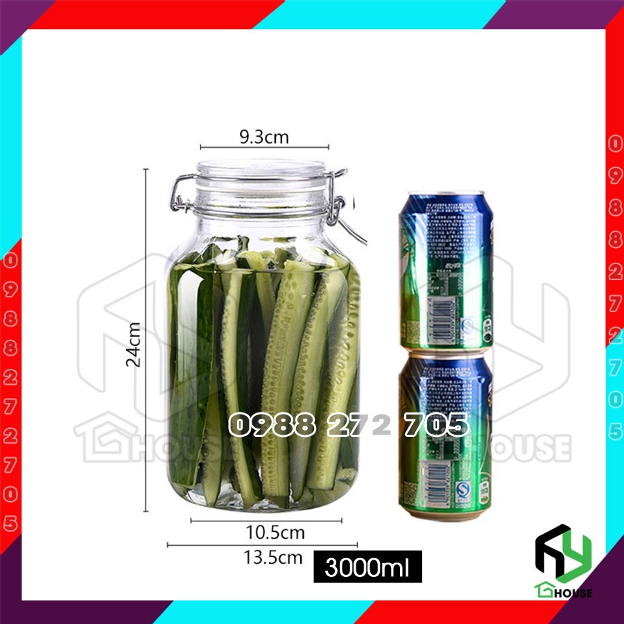 ITALY-Lọ thủy tinh, Hũ thủy tinh nắp cài FIDO - Bormioli Rocco - 3L - Siêu kín hơi - Glass jar with airtight lid