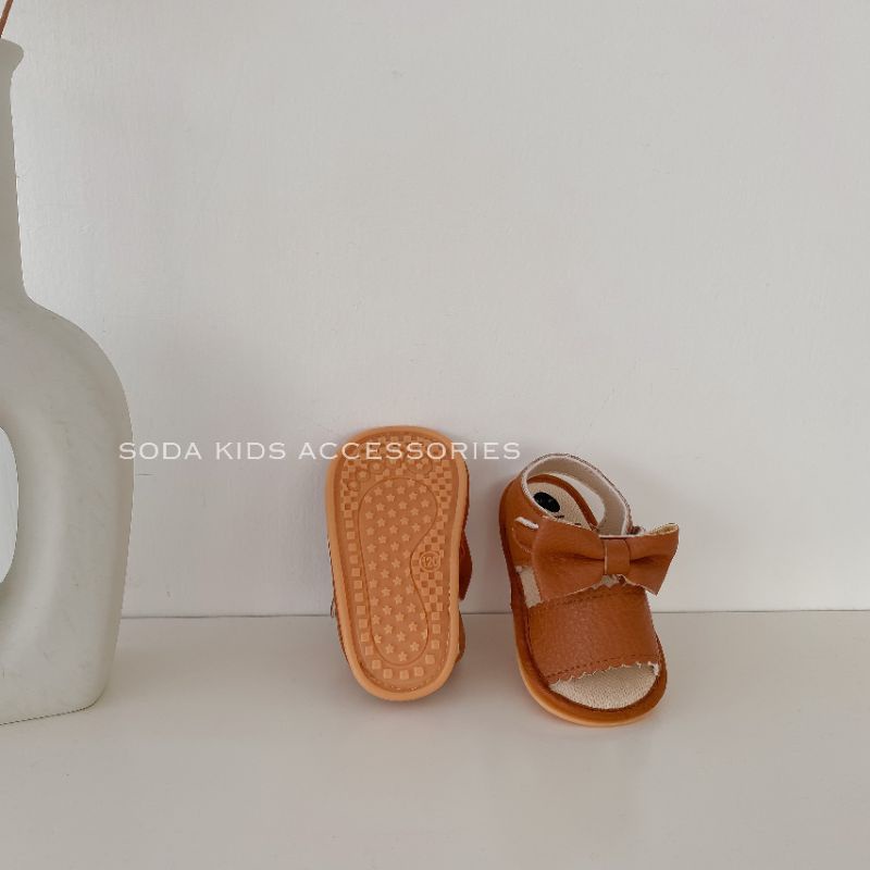 (Ảnh thật) Sandal dép tập đi bé gái quai nơ vintage (02 màu)