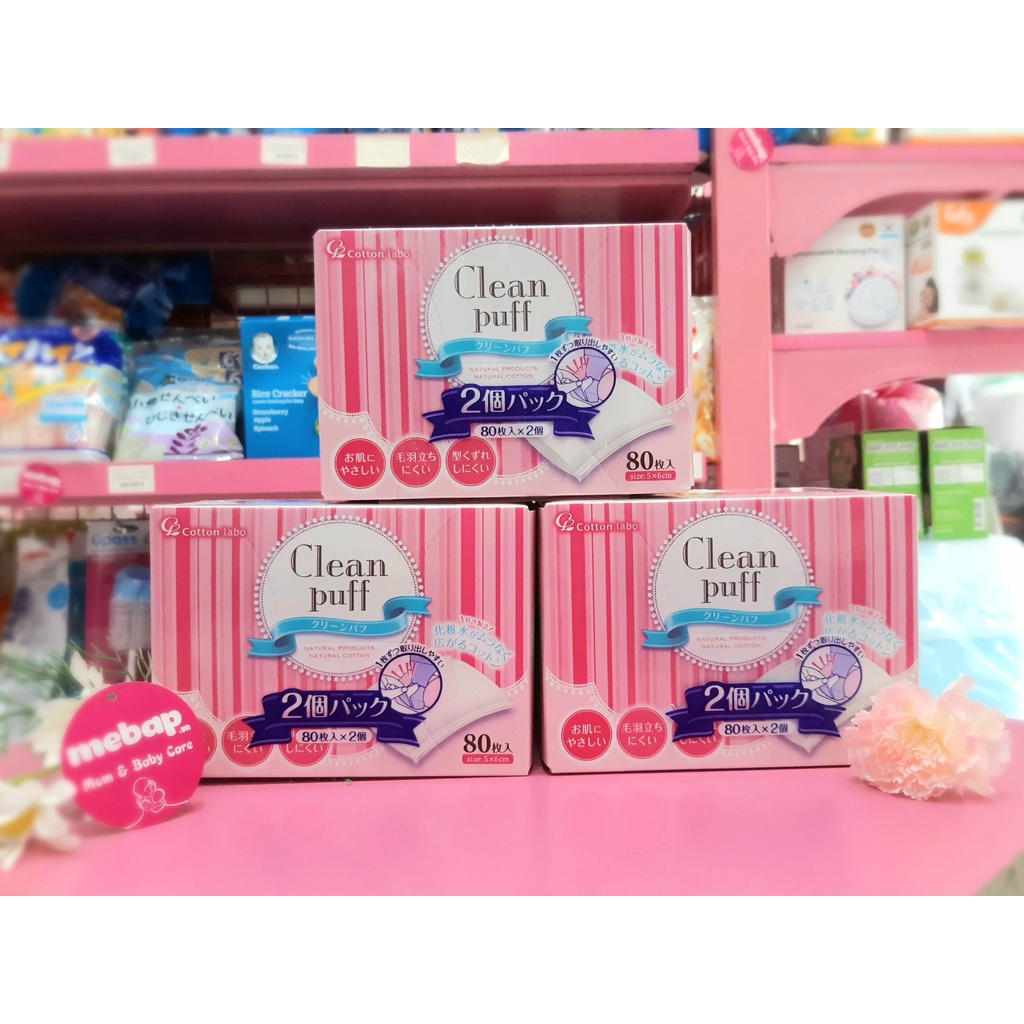 Bông Tẩy Trang Clean Puff Nhật Bản Hộp 80 miếng