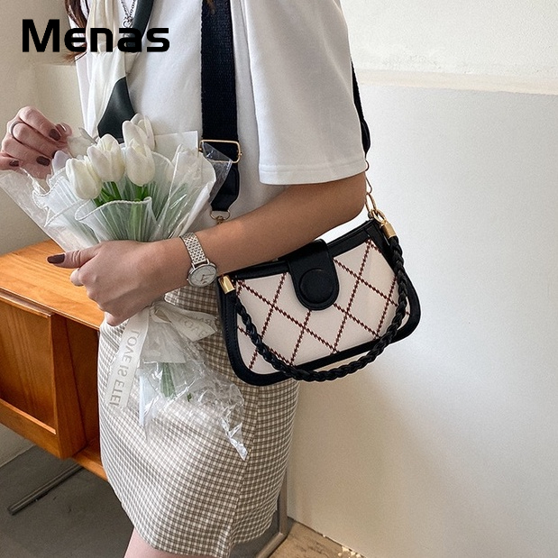 Menas Túi Đeo Chéo Da PU Hình Thoi Phong Cách Phương Tây Thời Trang Cho Nam