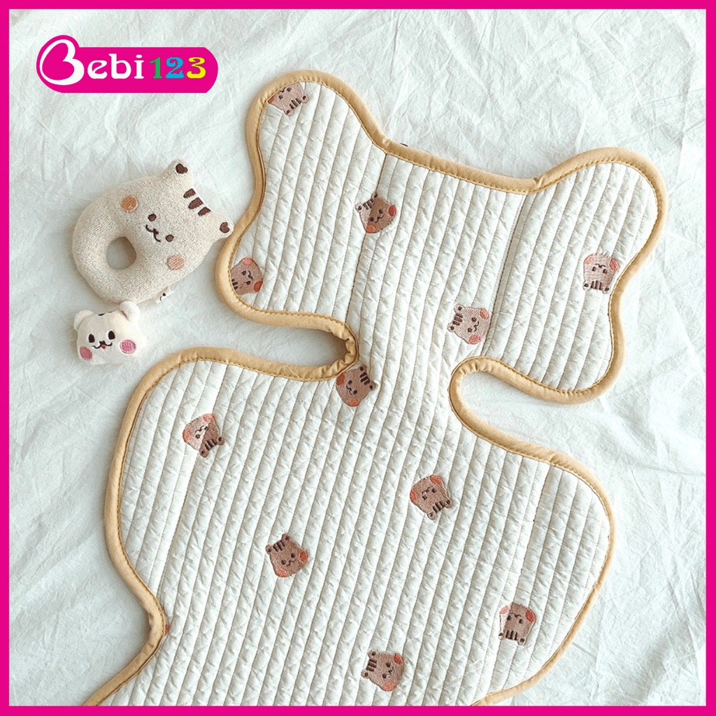 Tấm đệm lót xe đẩy cotton cao cấp Kakiblin Hàn Quốc mặt lưới thoáng khí và cố định đầu cho bé