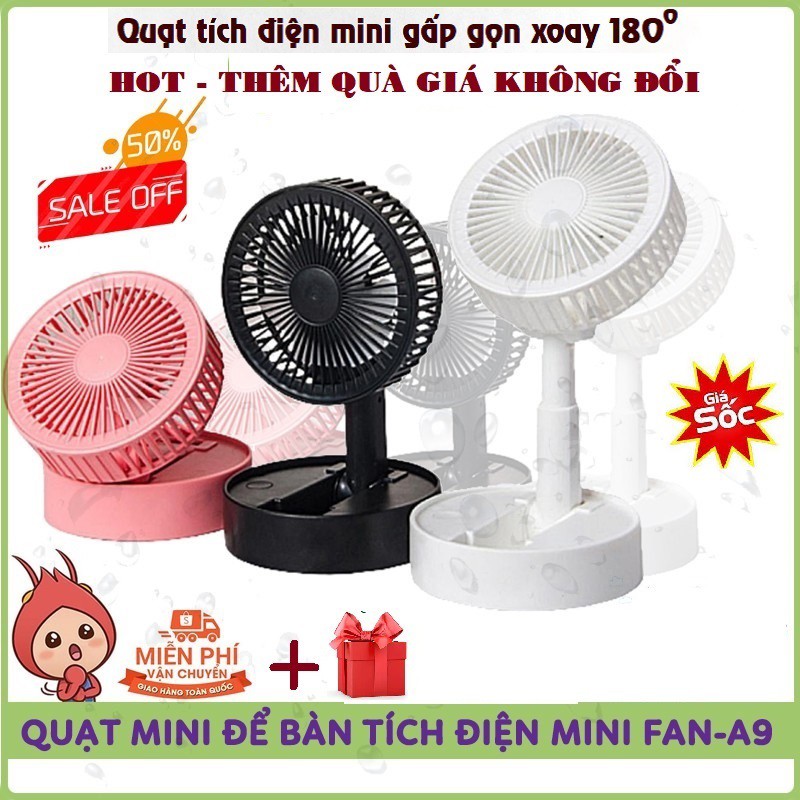 Quạt tích điện gấp gọn mini để bàn USB Fan A9, 3 tốc độ, sử dụng 4h liên tục