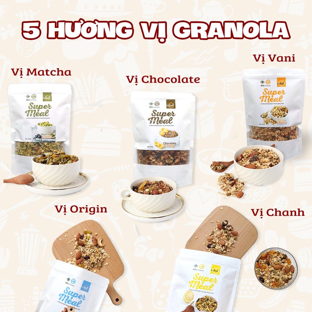 [Mã GROSALE2703 giảm 8% đơn 250K] Ngũ cốc Granola Supermeal 1.000g các vị - Lanhfoods