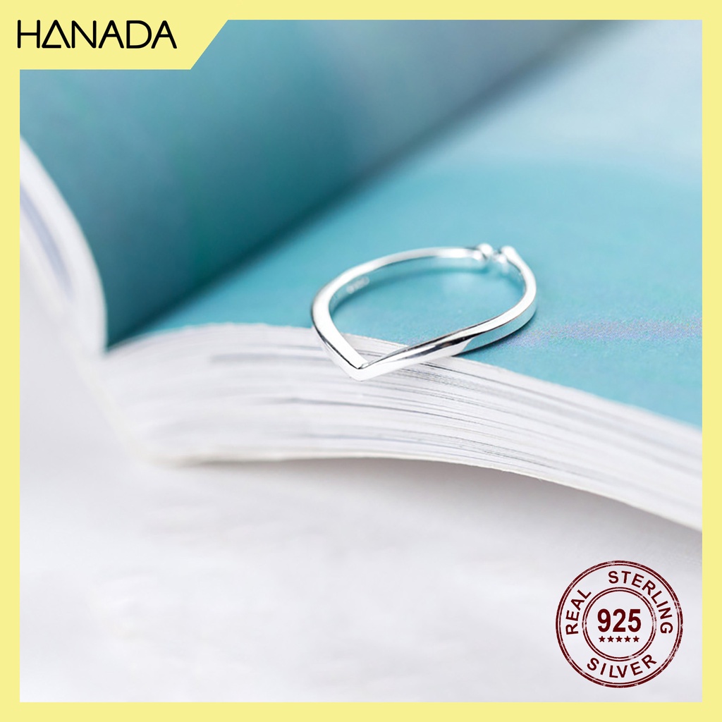Nhẫn Bạc 925 Hanada 0766 Chữ V Trơn Freesize