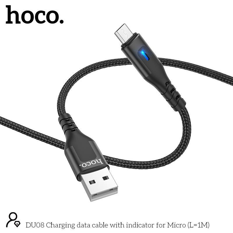 Cáp Sạc Micro-USB Có Đèn Cho Android, Samsung,... Hoco DU08 1M/2M, Cáp Dây Dù Siêu Bền, Sạc Nhanh 2.4A [CHÍNH HÃNG]