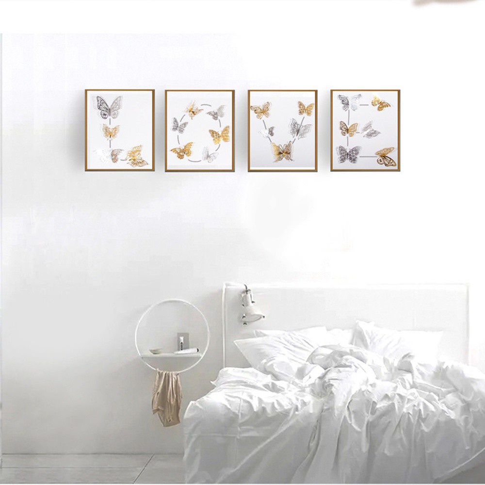 Bộ 12 Miếng Dán Tường Họa Tiết Bươm Bướm 3D Bằng Kim Loại Độc Đáo DIY