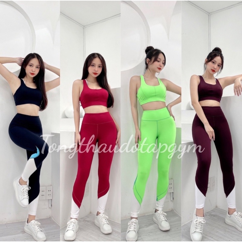 SET BỘ ĐỒ TẬP GYM NỮ THUN PHỐI 3 MÀU ( TẶNG KÈM MÚT) GYM,THỂ THAO,YOGA