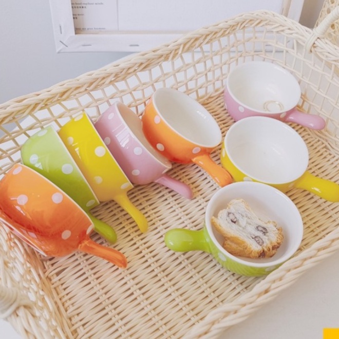 Bát Ăn Dặm, Bát Sứ Ăn Dặm Hình Chảo Chấm Bi Dễ Thương Chất Liệu Cao Cấp Chịu Nhiệt