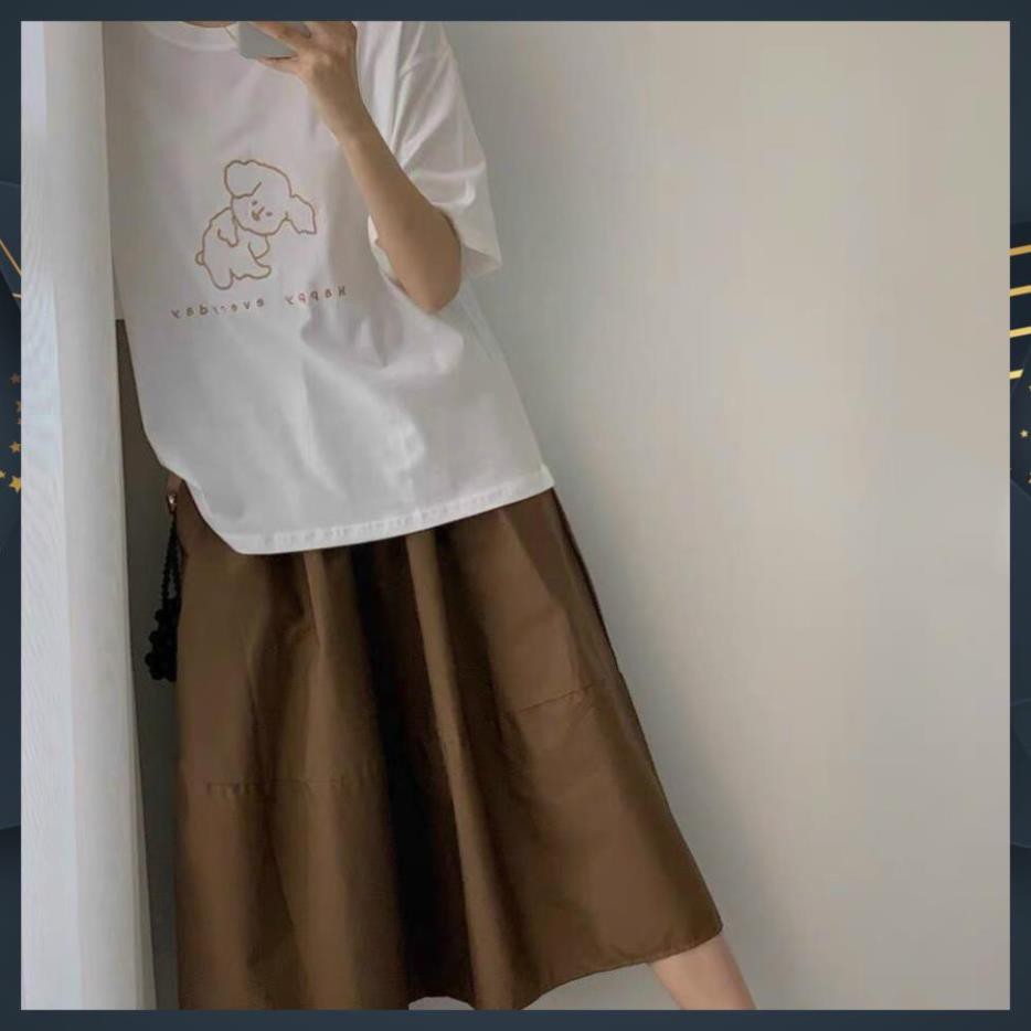 Set Bộ Áo Thun Mix  Chân Váy Nâu Cạp Chun Hàng QC Loại 1 | BigBuy360 - bigbuy360.vn
