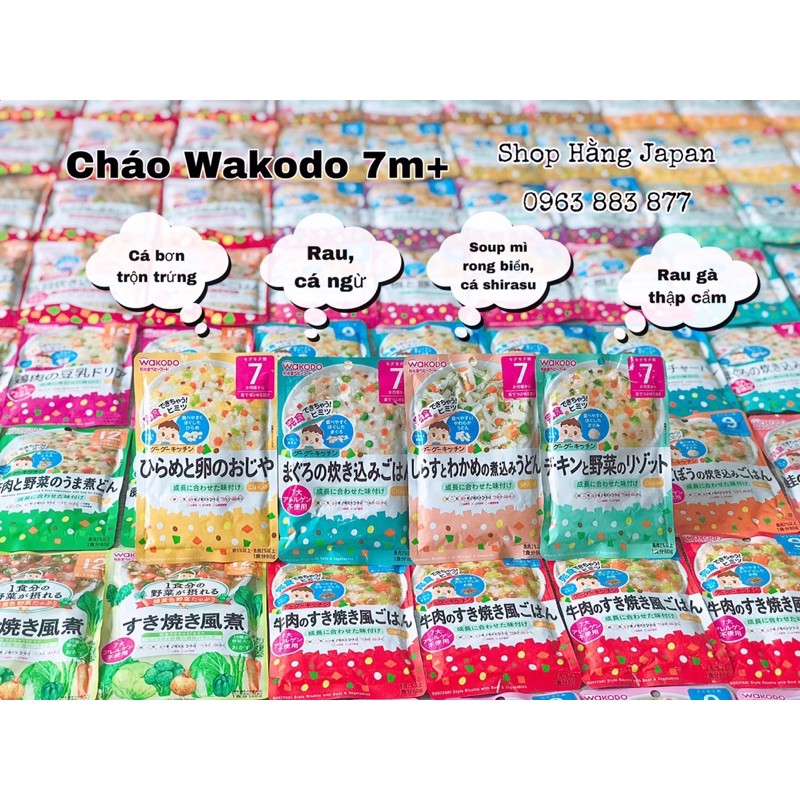 Cháo tươi ăn dặm Wakodo 7M+,9M+, 12M+ cho bé Nhật Bản 80g đủ vị