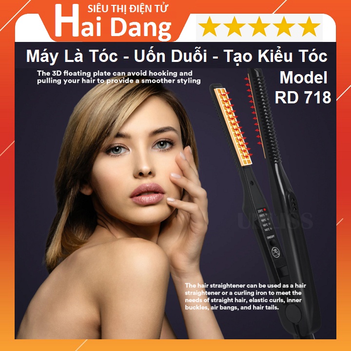 Máy Là Uốn Duỗi Tóc, Tạo Kiểu Tóc Đa Năng, 5 Mức Chỉnh Nhiệt RD 718 - Chống Rối, Chống Gập Bảo Hành Chính Hãng 24 Tháng