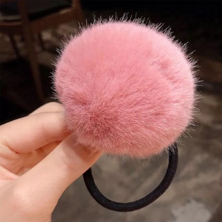 Dây Cột Tóc Đính Bóng Lông Thỏ Co Giãn Đáng Yêu