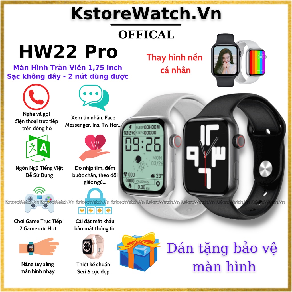 Đồng Hồ Thông Minh HW22 Pro Seri 6 Chống Nước Smartwatch Nghe Gọi Chơi Game Thể Thao Iphone Kết Nối Điện Thoại Android