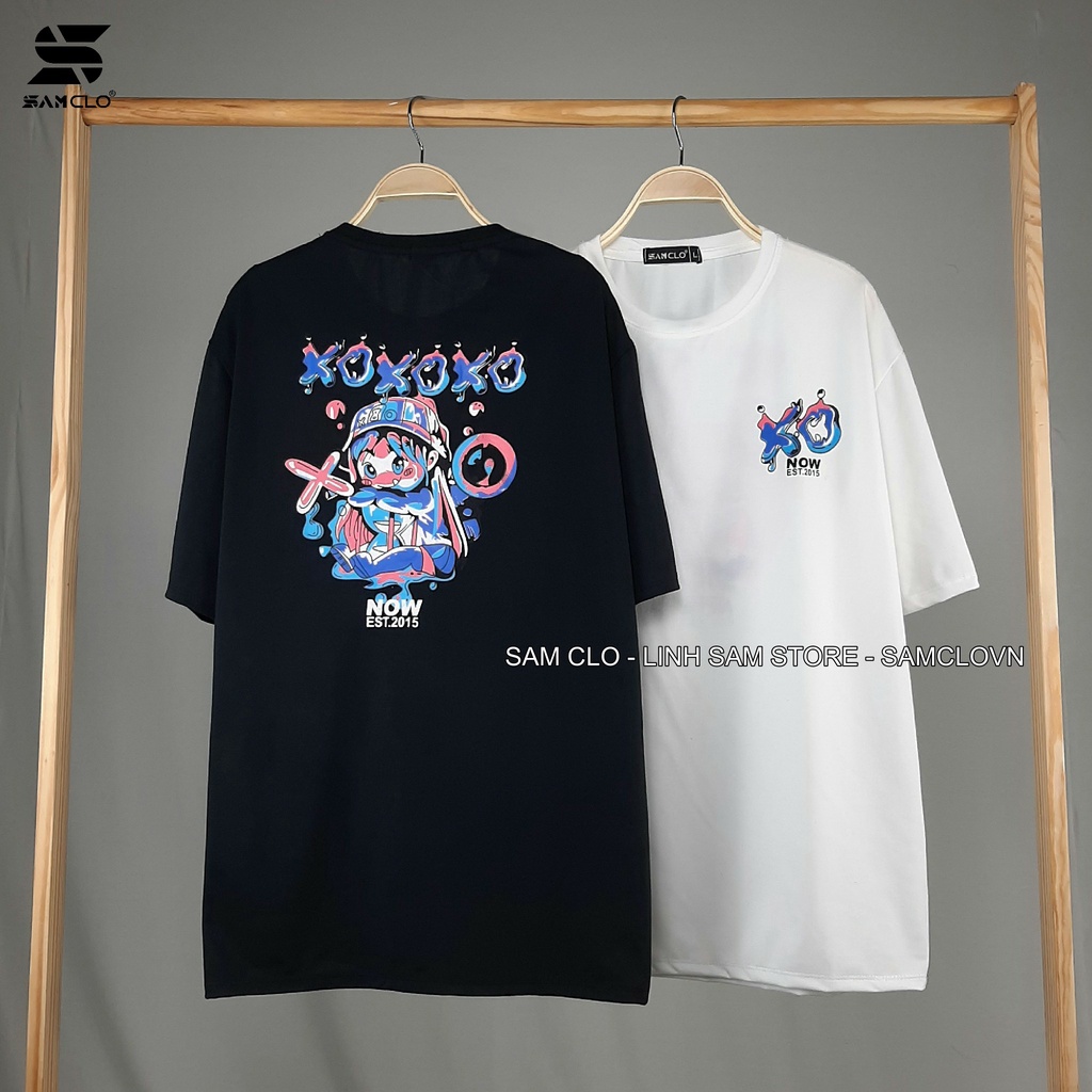 Áo thun tay lỡ nam nữ SAM CLO phông form rộng Unisex, mặc cặp, nhóm, lớp in hình cô gái chữ NOW CARO XO