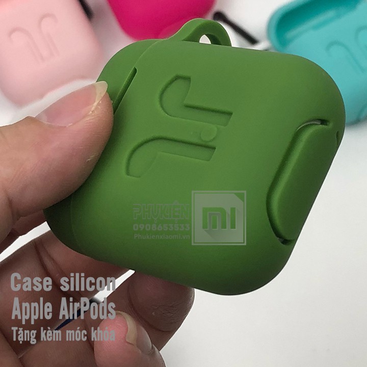 Túi Silicon Cho tai nghe AirPods kèm móc - Xanh Lính