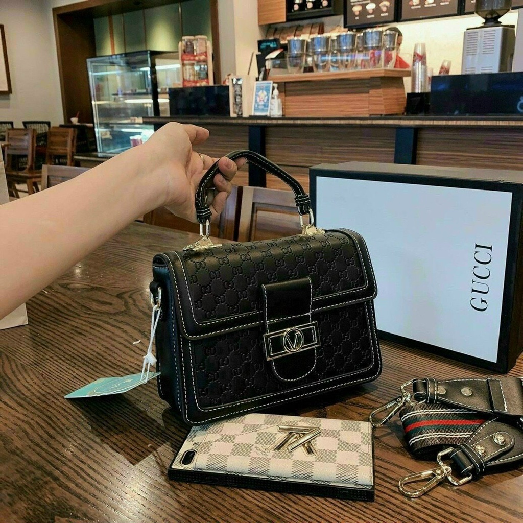 Túi Xách Nữ  Đeo Chéo CHỮ V ĐEN, Đeo Chéo💖FREESHIP💖 hai dây bản to tháo rời 💖 đơn giản,sang trọng