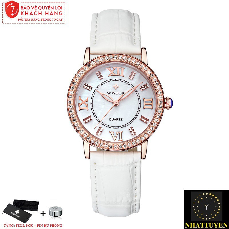[ xả kho ] ĐỒNG HỒ NỮ WWOOR 8807 DÂY DA VIỀN ĐÁ SANG TRỌNG