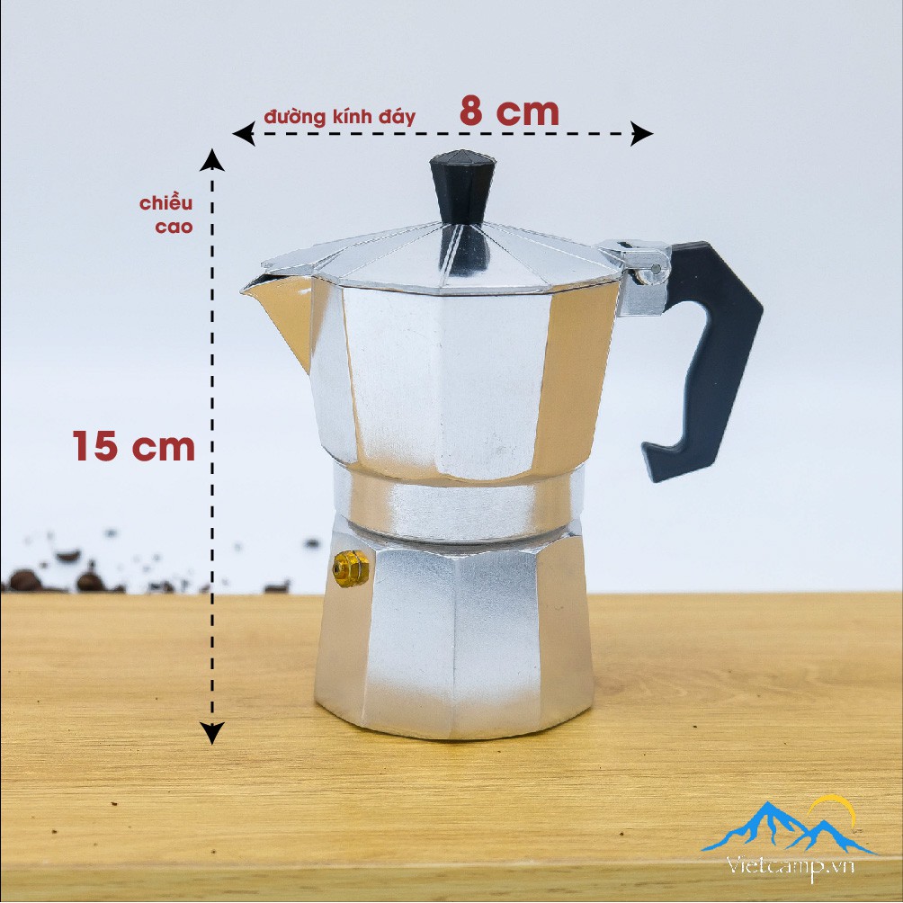 Bình đun cafe Espresso siêu tốc Moka Pot - 150 ml nước - 15 gram cafe - Màu bạc - Chất liệu nhôm - Pha được 5 shot