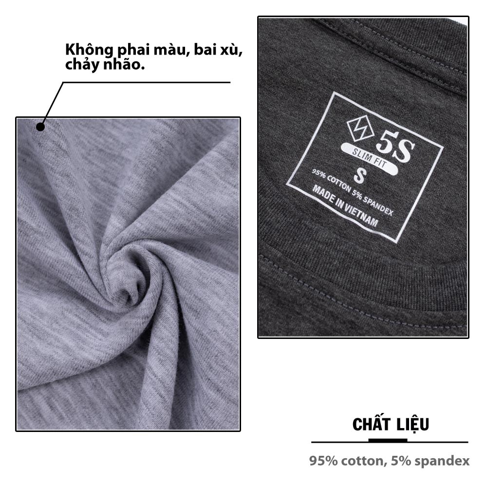 Áo Phông Nam Dài Tay Cổ Tim 5S (6 màu), Vải Mềm Mịn, Co Giãn Thoải Mái, Phom Ôm Trẻ Trung (DT-02) | BigBuy360 - bigbuy360.vn