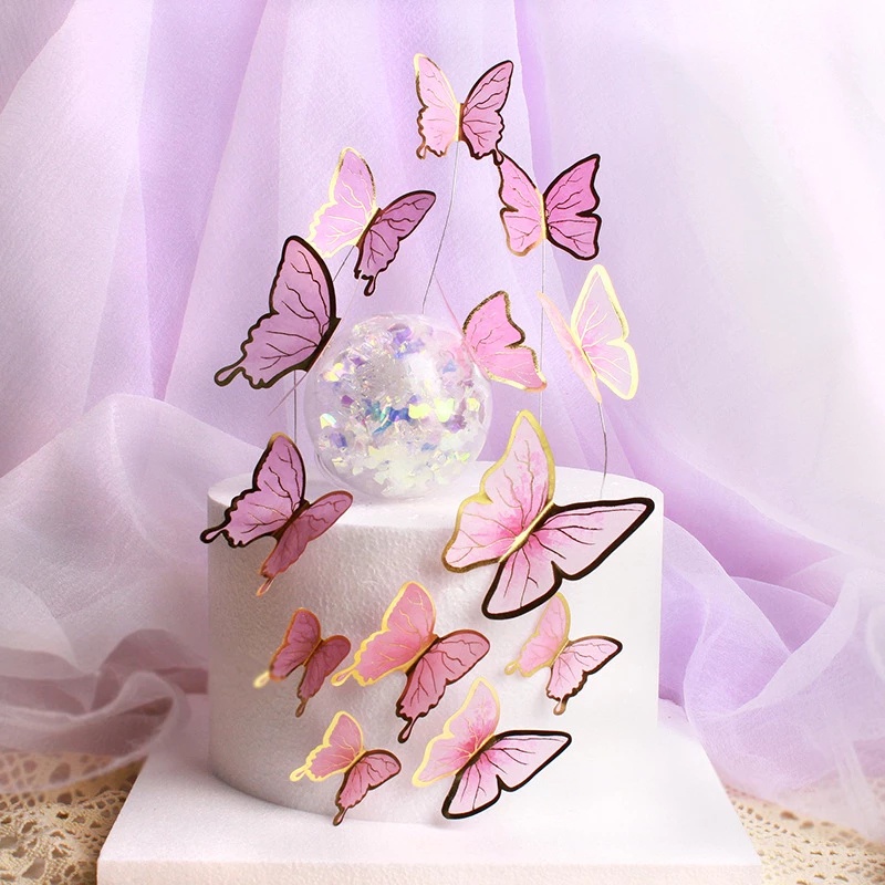 10pcs Diy Cake Decoration / Happy Birthday Theme Butterfly Paper Cake Topper