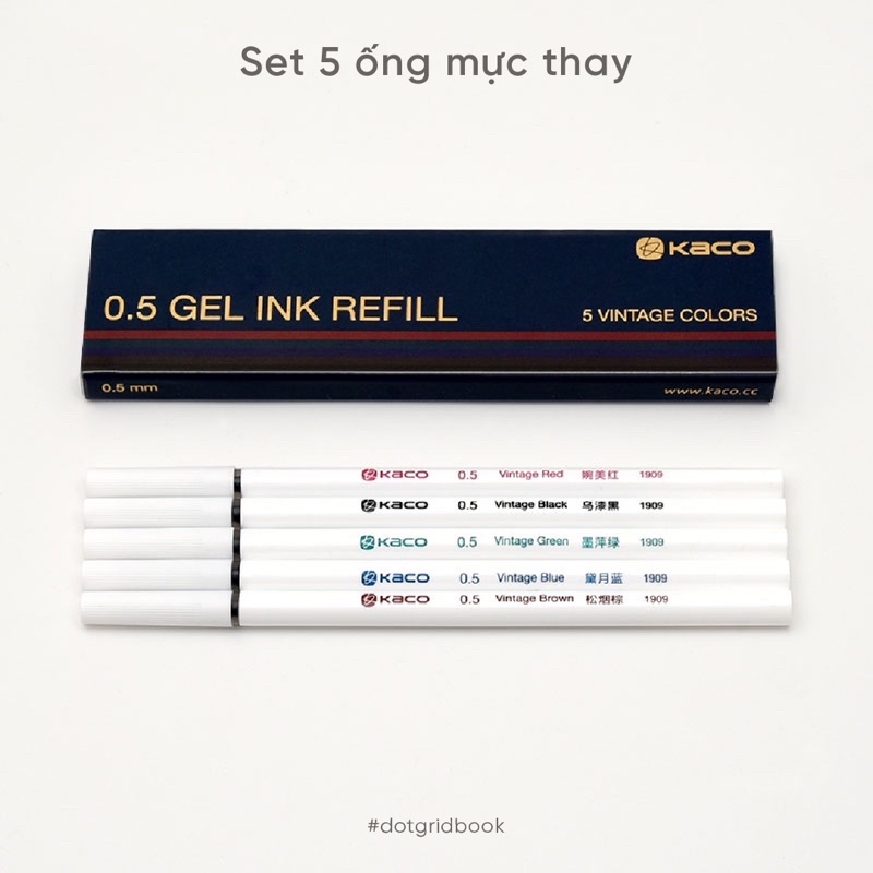 Ruột thay cho bút bi gel KACO PURE - Bộ 5 màu Vintage