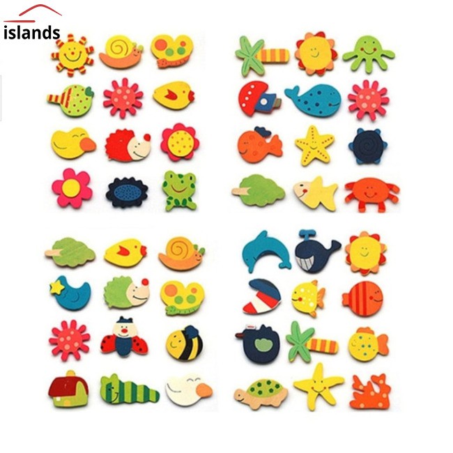 Set 12 đồ chơi nam châm dán tủ lạnh họa tiết hoạt hình bằng gỗ