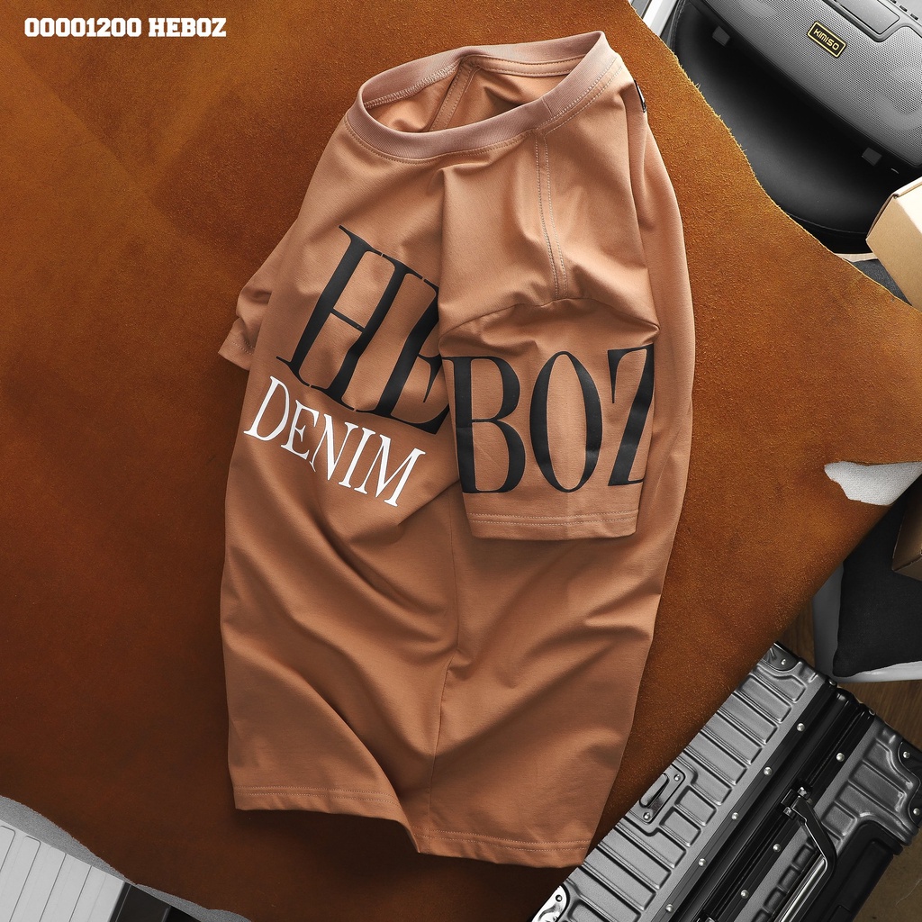 Áo thun nam Heboz in chữ denim 3M, cotton 4 chiều cao giãn, thoáng mát - 00001200