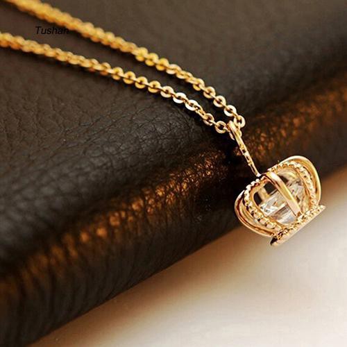 TUSH_Elegant Women Crown Shiny CZ Cubic Zirconia Charm Pendant Clavicle Necklace