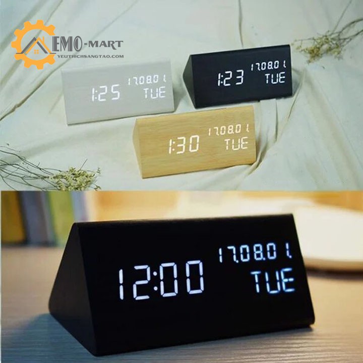 💥 Đồng hồ báo thức vỏ gỗ điện tử hình tam giác 💥 Thiết kế sang trọng, độc đáo