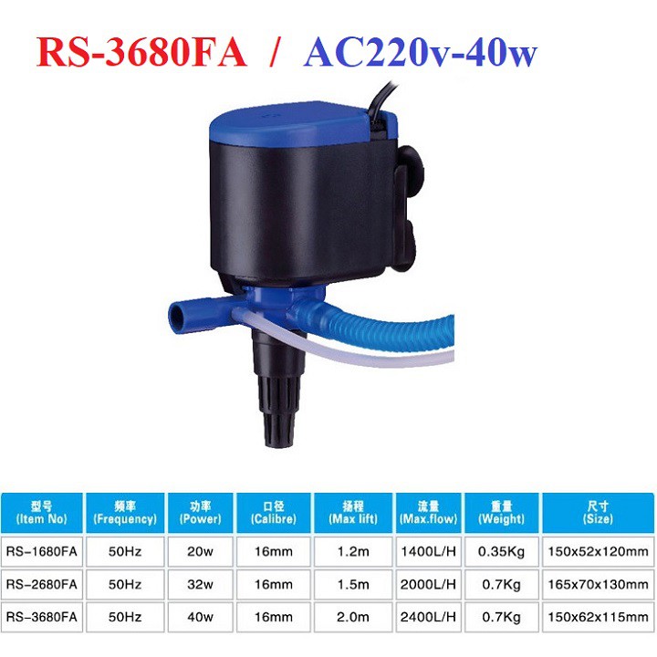 Bơm hồ cá AC220v - công suất 20w hoặc 32w hoặc 40w