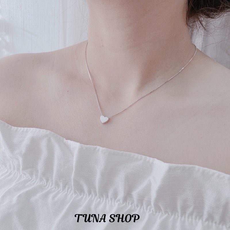 Dây chuyền Bạc trái tim, Vòng cổ Bạc hình tim 𝐂𝐚𝐦 𝐤𝐞̂́𝐭 𝐜𝐡𝐮𝐚̂̉𝐧 𝐁𝐚̣𝐜 TUNA SILVER