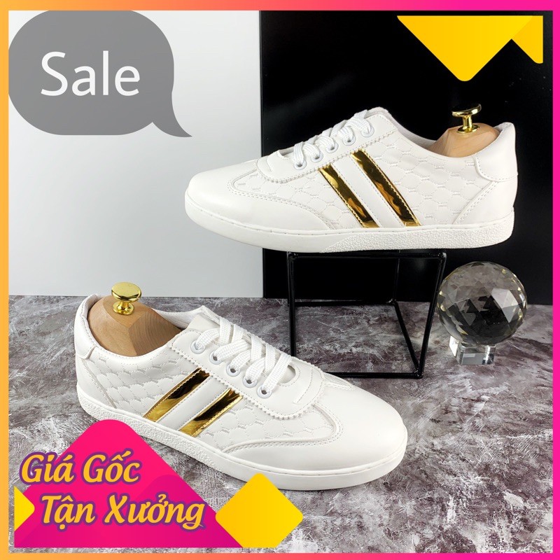 Giày Da Nam Dáng Thể Thao dập vân sọc vàng G27- sneaker thời trang