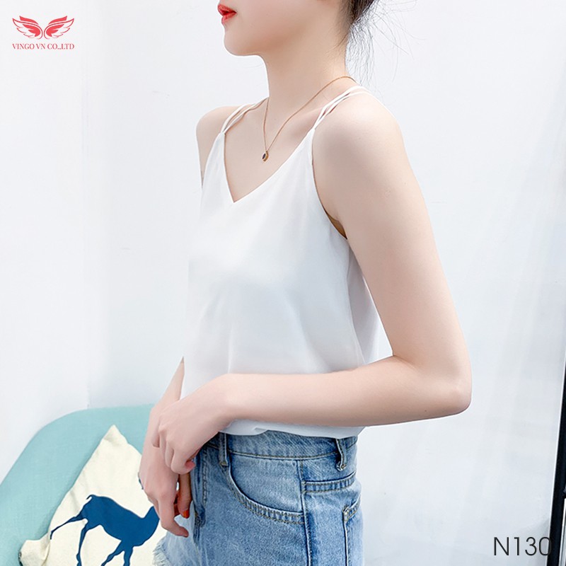 Áo 2 Dây Lụa Nữ VINGO Đan Chéo Lưng Lụa Trơn Cao Cấp Quyến Rũ Mặc Trong Áo Vest Và Cardigan N130 VNGO | BigBuy360 - bigbuy360.vn