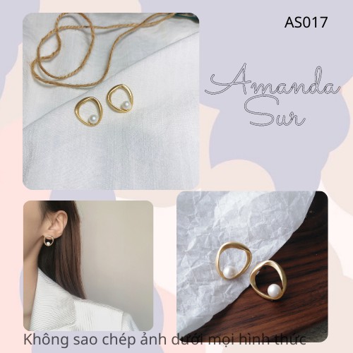 Khuyên Tai/Bông Tai nữ gắn hạt trai chất liệu bạc phong cách Hàn Quốc Amanda Sur