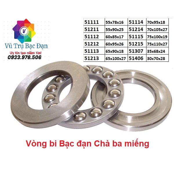 Vòng bi Bạc đạn 51111, 51112, 51113, 51114, 51115, 51211, 51212, 51213, 51214, 51215, 51307, 51406 (Chà/ Chặn 3 miếng)TQ