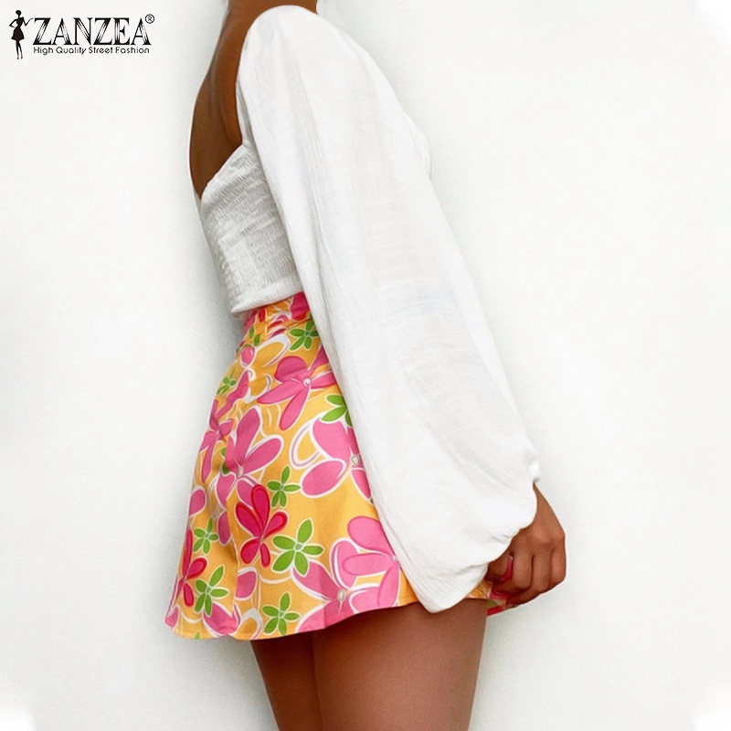 Áo kiểu ZANZEA cổ vuông tay dài lưng thun phối dây rút thời trang dành cho nữ