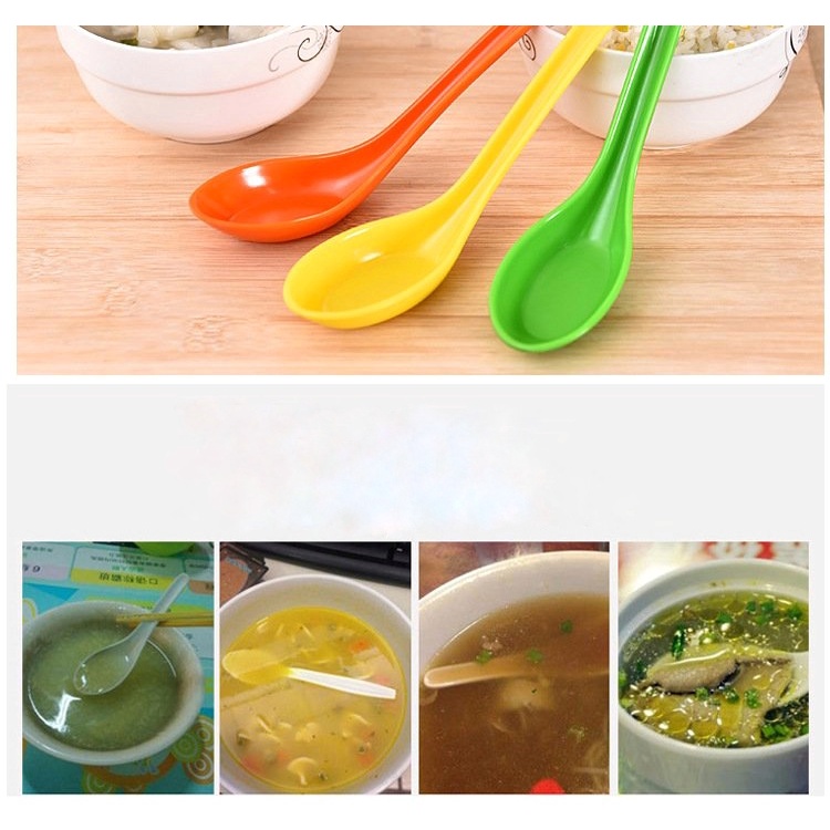 Muỗng cơm, soup cán dài bằng nhựa melamine nhiều màu cán móc chống trơn tuột