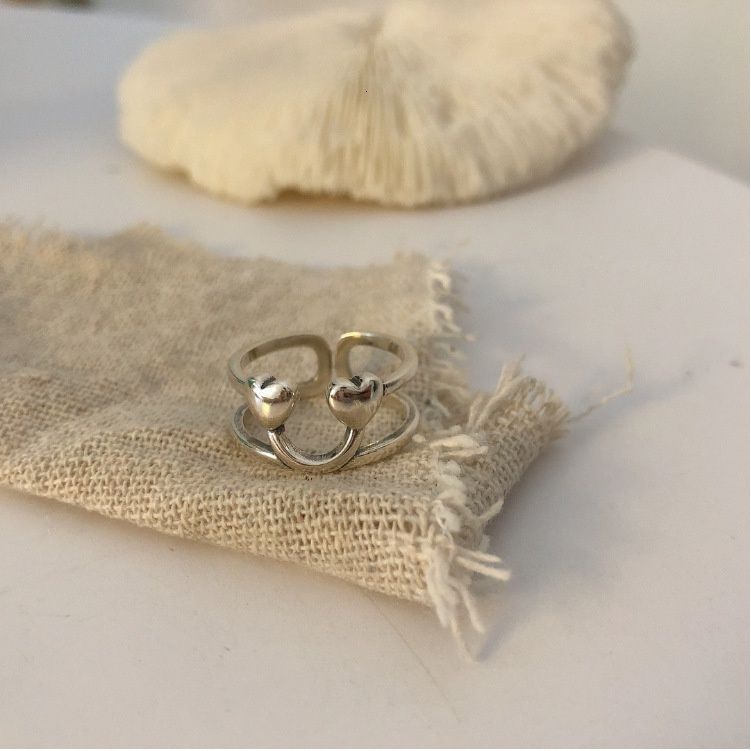 Thời Trang Nhẫn Hở Mạ Bạc Thiết Kế Đơn Giản Phong Cách Retro Cho Cặp Đôi