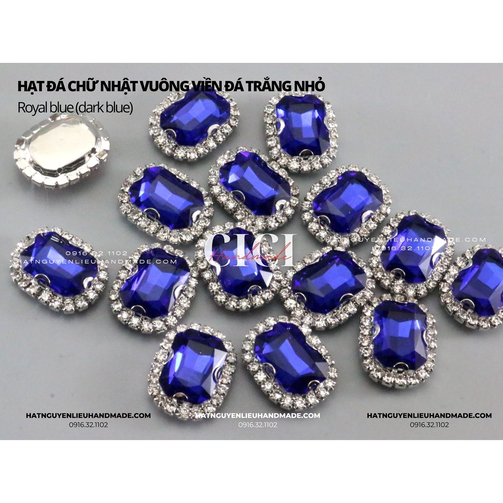 Đá Chữ nhật vuông viền đá trắng nhỏ đế BẠC link 1/2 có lỗ khâu có lỗ khâu Cici Handmade nguyên liệu DIY hạt đính kết
