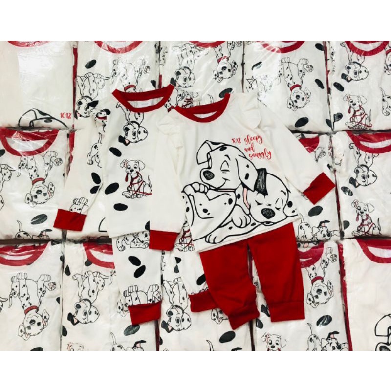 SET 2 BỘ COTTON DÀI TAY IN HÌNH CÚN TRẮNG ĐỎ CHO BÉ