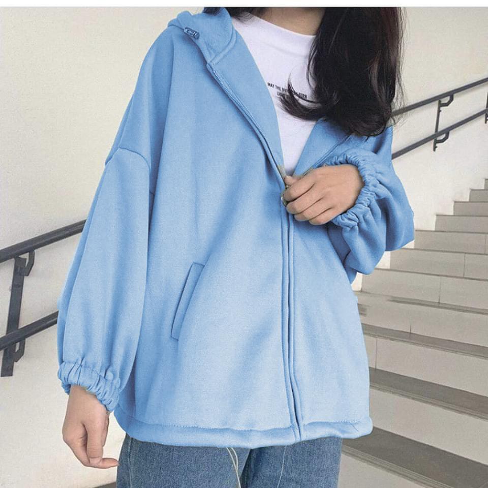 Áo khoác hoodie nữ form rộng có dây kéo 4YOUNG LV24