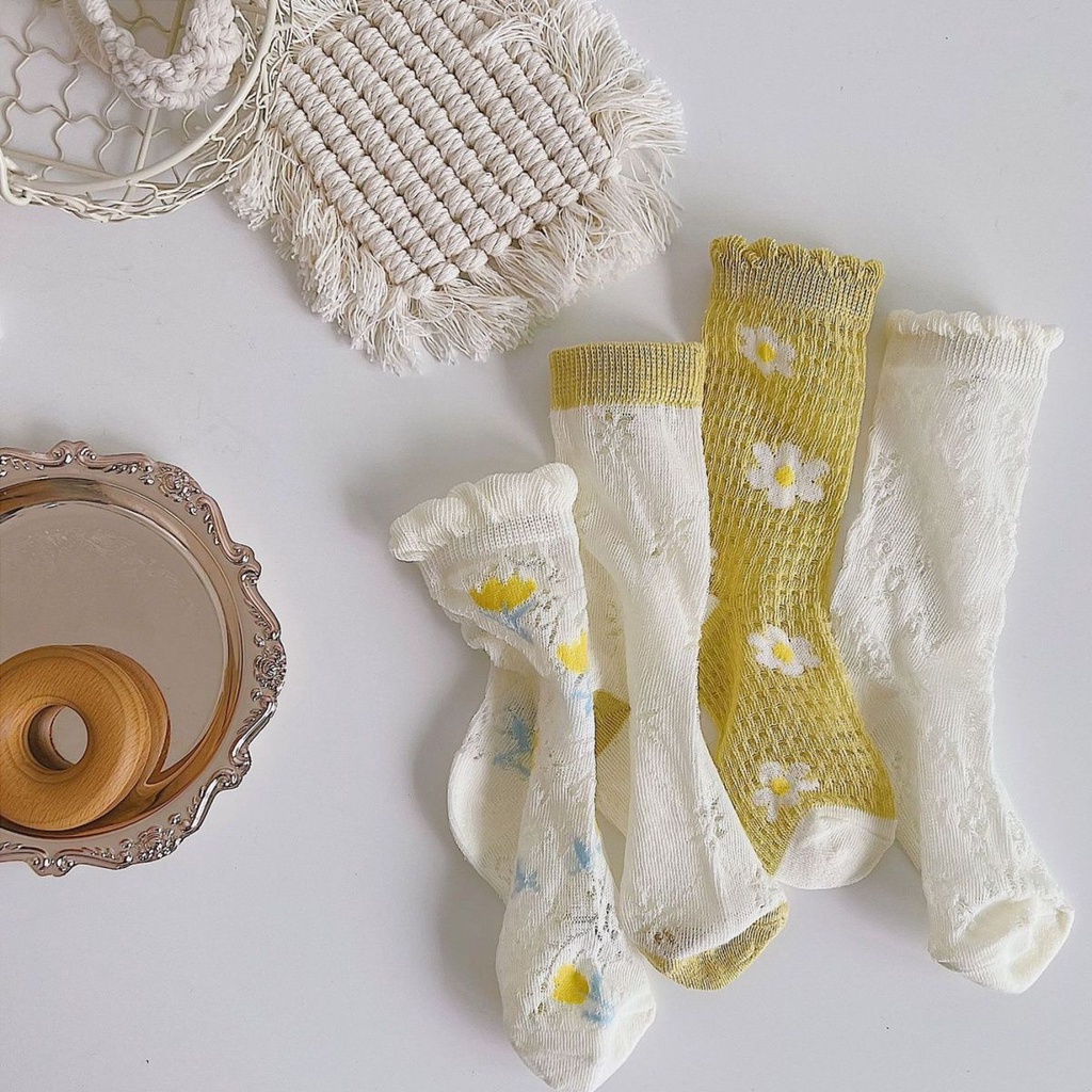 Vớ Lưới Mỏng Thoáng Khí Họa Tiết Hoa Dễ Thương Dành Cho Bé Gái