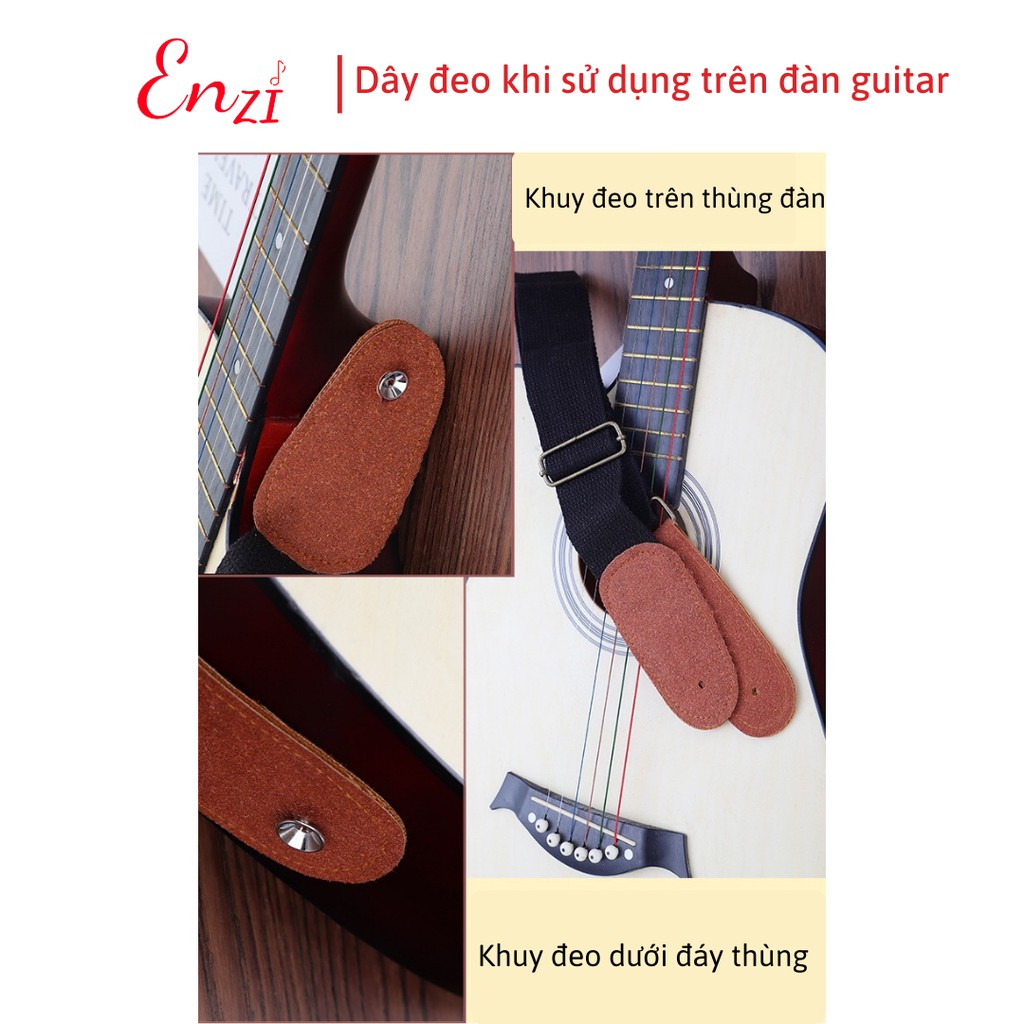 Dây đeo đàn guitar ukulele đàn classic, acoustic ghi ta bass  ghita điện phối da lộn màu nâu đen kem Enzi